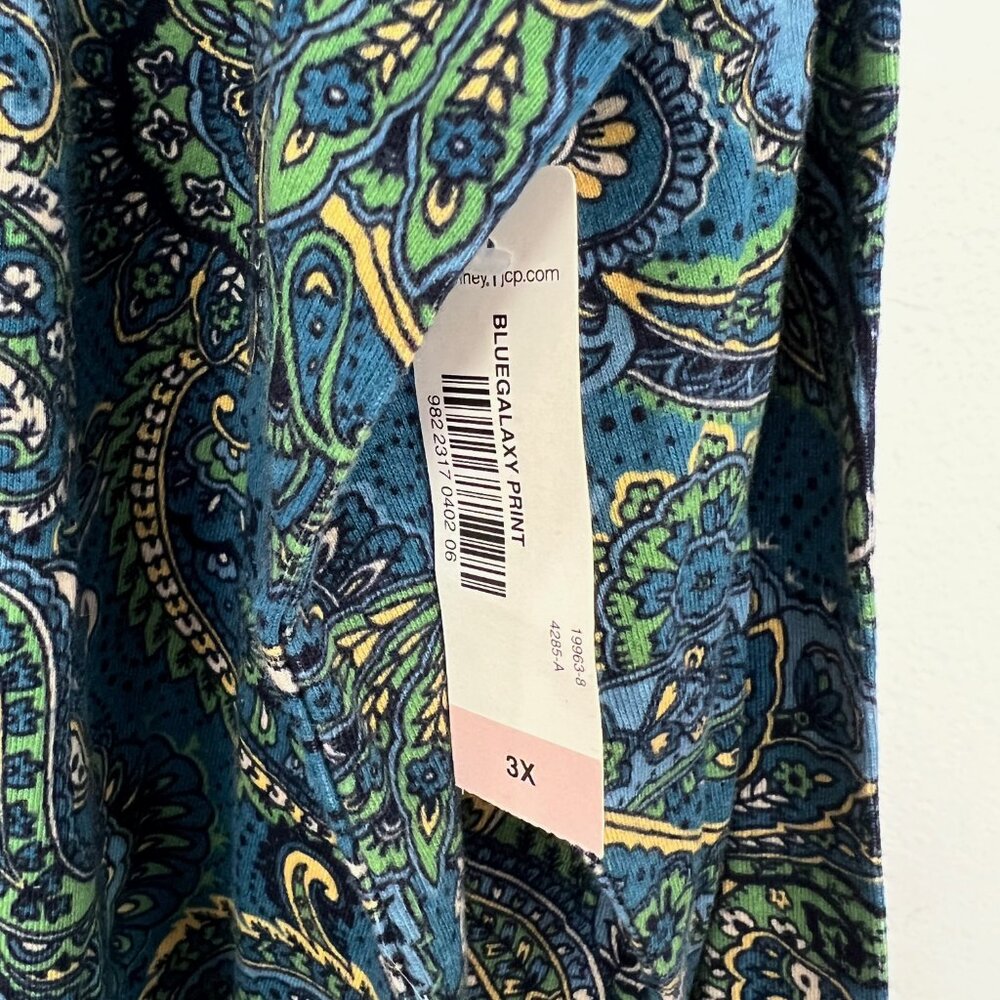 NWT St. John's Bay Blue Paisley Knit Top Long Sleeve Classic Tee 3X mc - Picture 3 of 5